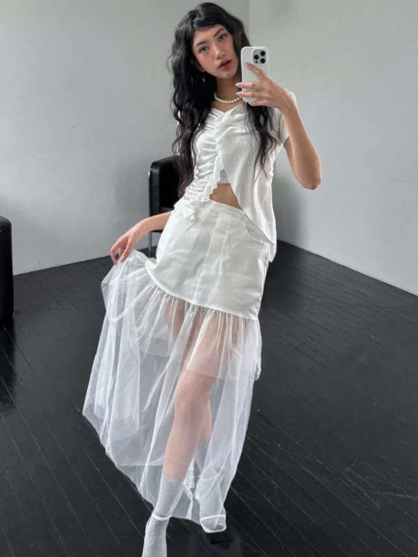 

Faionable Fairy Me Splice Поддельная двухсекционная юбка женская летняя новая корейская юбка трапециевидной формы с высокой талией Pure Desire