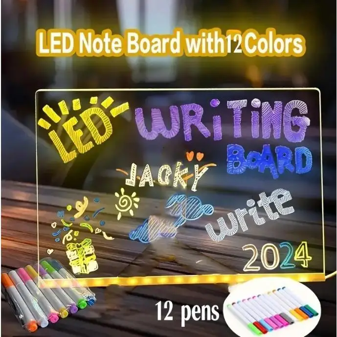 

Rewritable Acrylic Message Board,1/8 Counts USB Powered Illuminated Dry Erase Board with Stand,LED Display Board