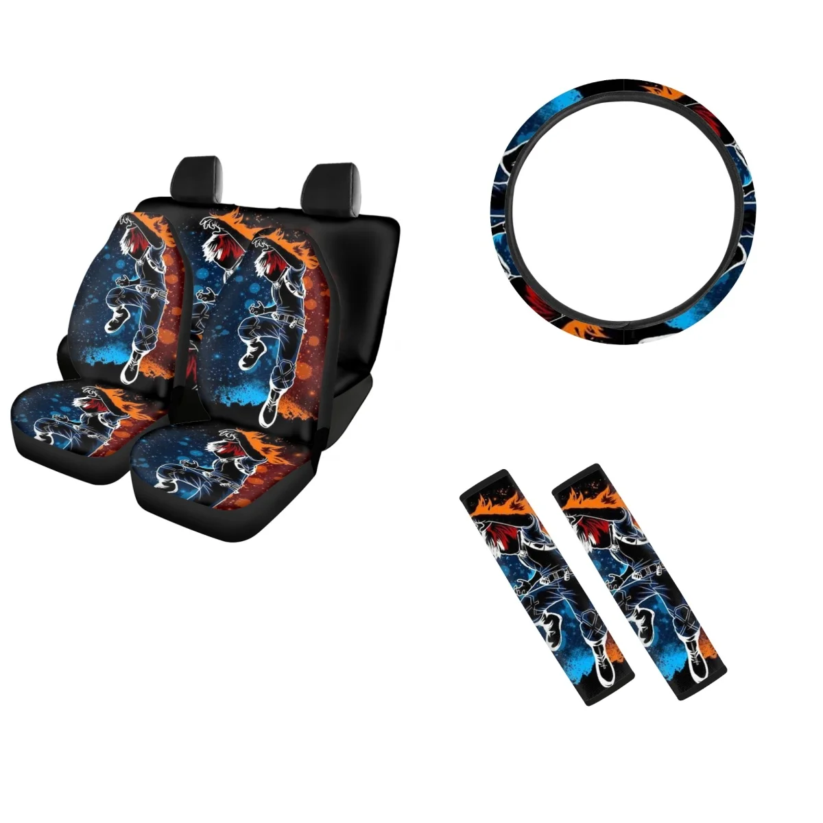 

My Hero Academia Pattern Non-slip Insulation Car Seat Covers Elastic Auto Steering Wheel Soft Cover Seat Belt Protector for Men