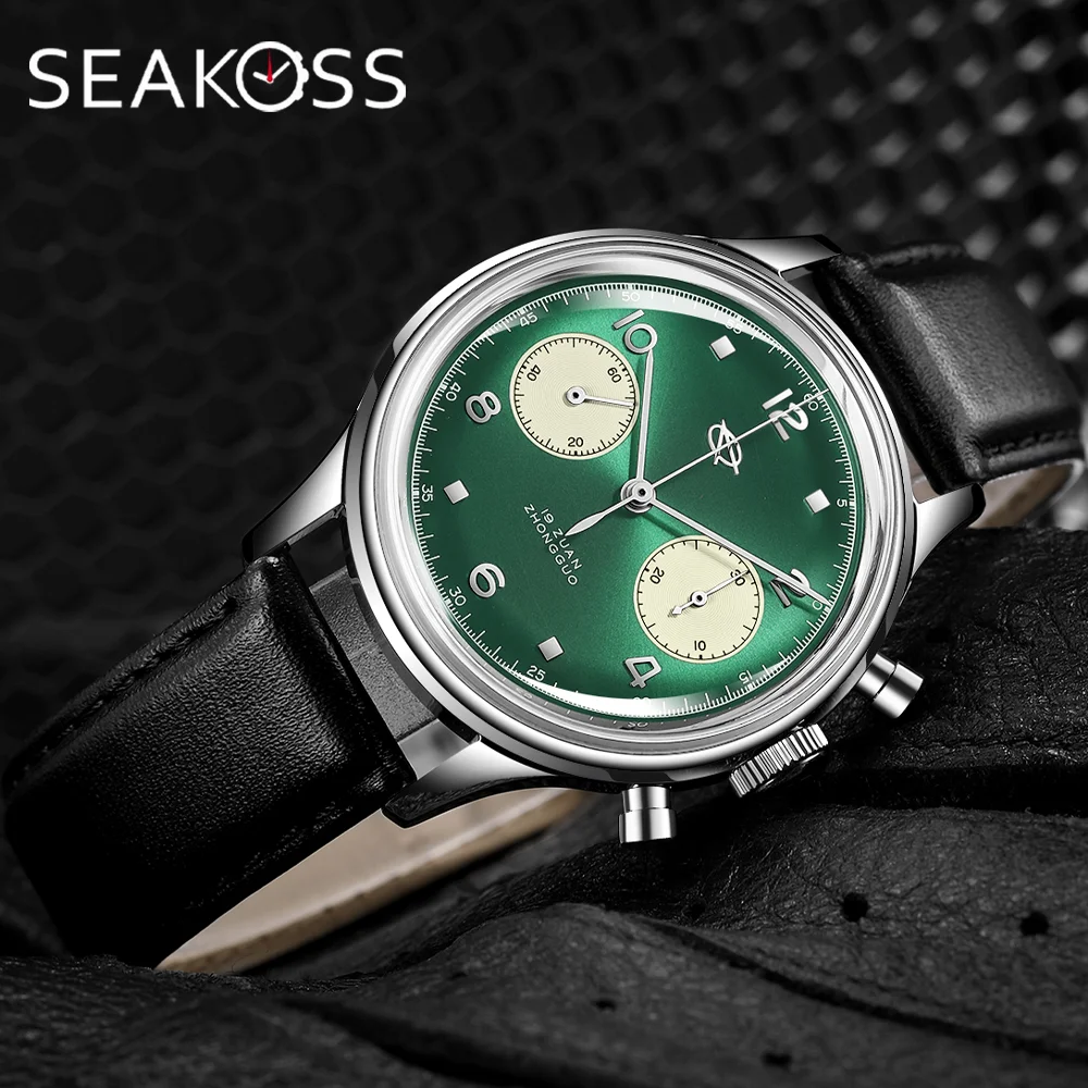 

Оригинальные механические часы SEAKOSS 1963 года с механизмом ST1901, 38 мм, военные наручные часы для мужчин, сапфировое стекло, пилотский хронограф