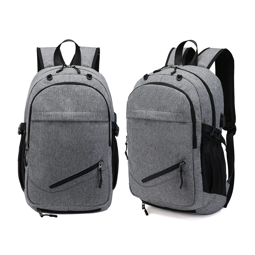 1Pcs Men Backpack Oxford Cloth Large Capacity USB Charging Basketball Football Storage Net Buckle Portable Satchel Grey