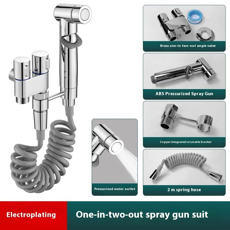 Pistola pulverizadora de banheiro doméstico de aço inoxidável, pulverizador de bidê portátil, válvula angular de saída dupla, bico pressurizado, dispositivo de descarga