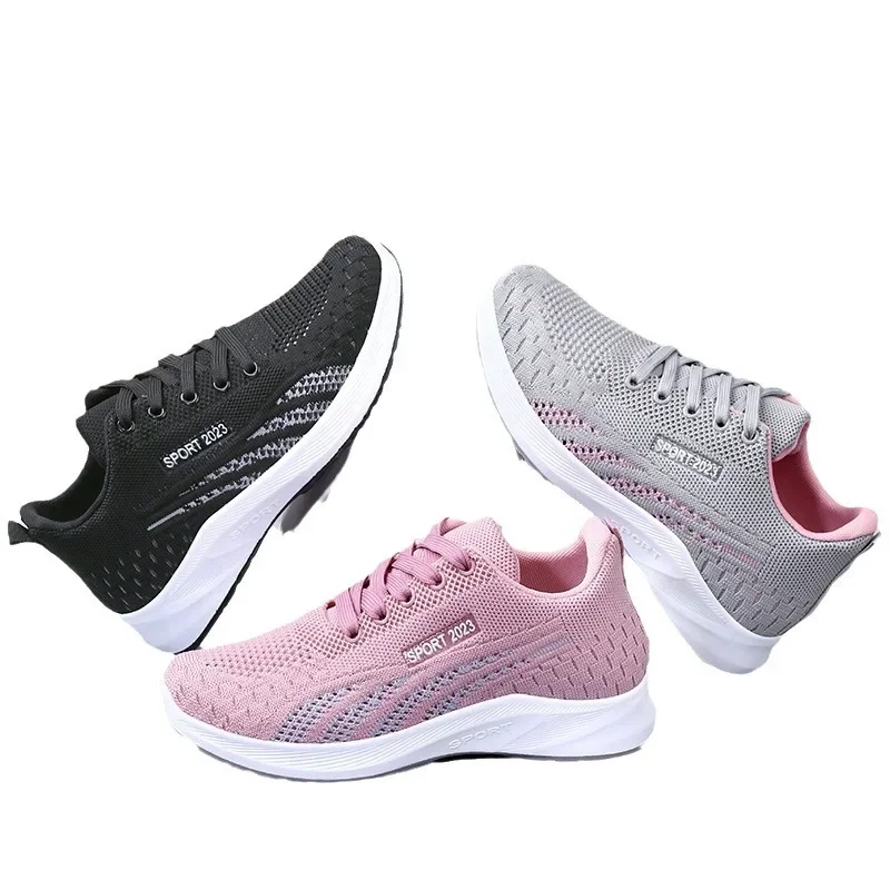 Zapatillas de correr transpirables para mujer, zapatos deportivos de malla ligera con cojín de aire, zapatos de entrenamiento con cordones para exteriores, Verano