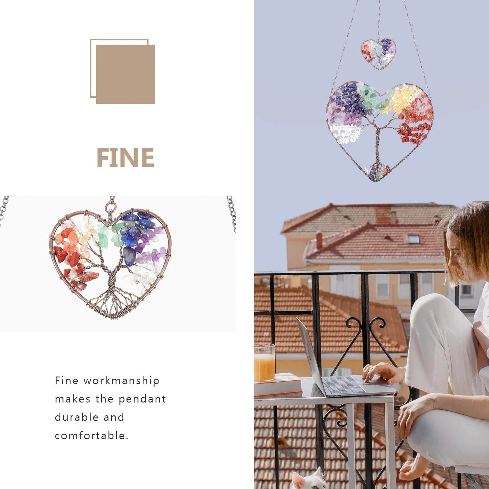 

Colorful Crystal Rubble Tree of Life Pendant Hanging Decor for Home Living Room Car Window Feng Shui Energy Auspicious Ornament