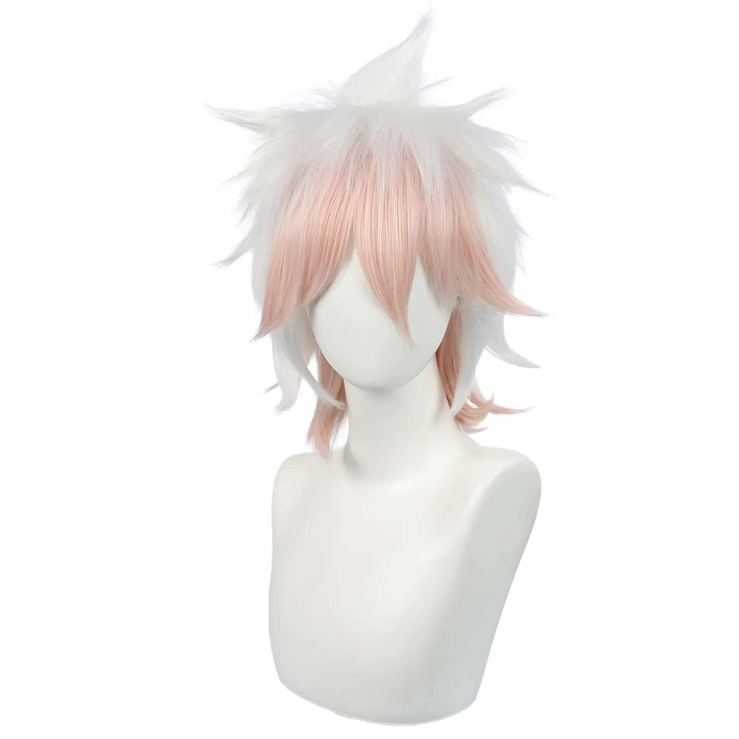 Movie Nagito Komaeda Cosplay Wig White Gradient Pink Resistant Synthetic Hair Halloween Costume Roleplay Wig+Wig Cap Prop