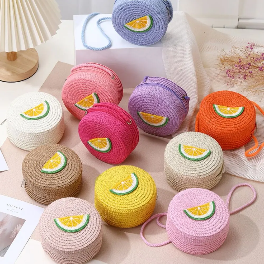 

Durable Straw Shoulder Bags Fruit Mini Crossbody Bag Princess Handbags Kids Girls