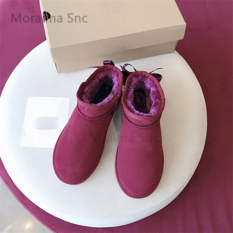 Plush Cotton Shoes Winter Warm Snow Boots for Women Butterfly Knot Round Toe Ankle Boots Concise Thickened Warm Women's Shoes