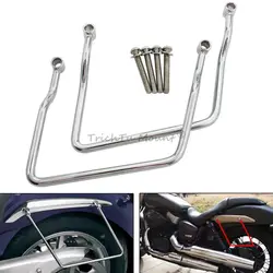 Motorcycle Chrome Saddlebag Luggage Rack Bracket Support For Honda Kawasaki Yamaha Vstar Dragstar V-Star XVS 14-24cm Universal