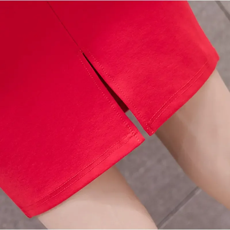 Fashion Summer 2024 Women Skirt Black Oversized High Waist Work Slim Pencil Skirt Red Open Fork Sexy Office Lady Skirts Female