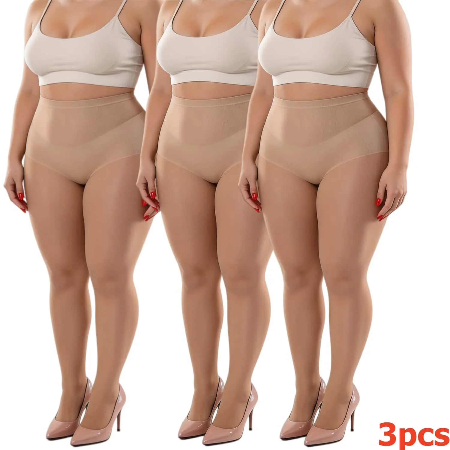 Plus Size Women's 2026 Summer Thin Sheer Tights High Elastic Slimming 15D Tummy Control Transparent Pantyhose Leggings 3pcs