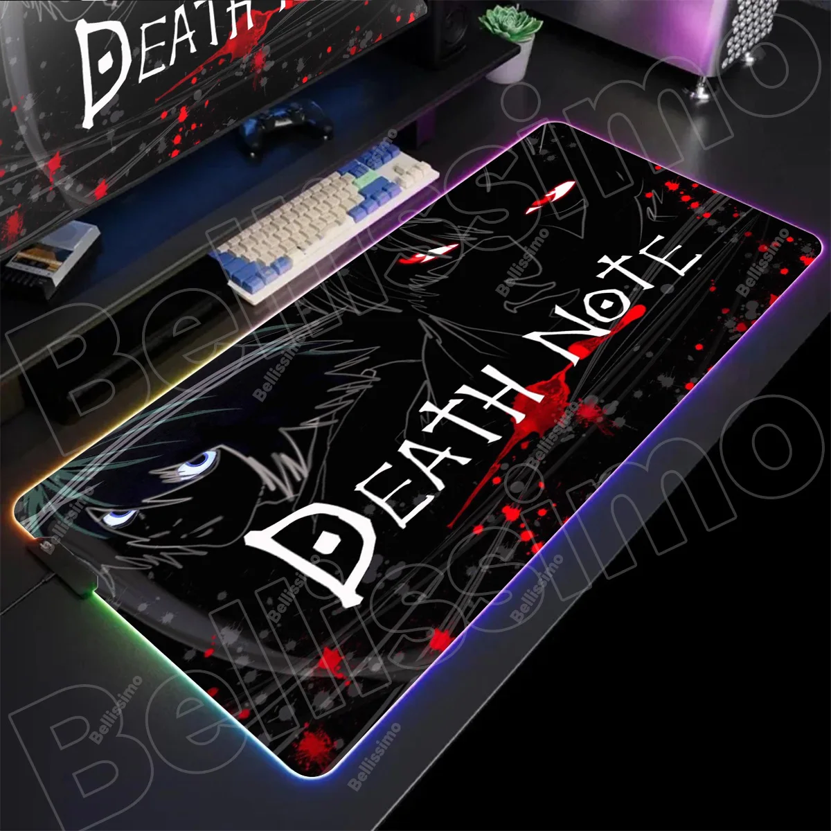 RGB Mouse Pad Anime Death Note Rubber Mousepad Large Gaming Lighting Mouse Mat Luminous Desk Mat Backlit LED Office Keyboard Pad