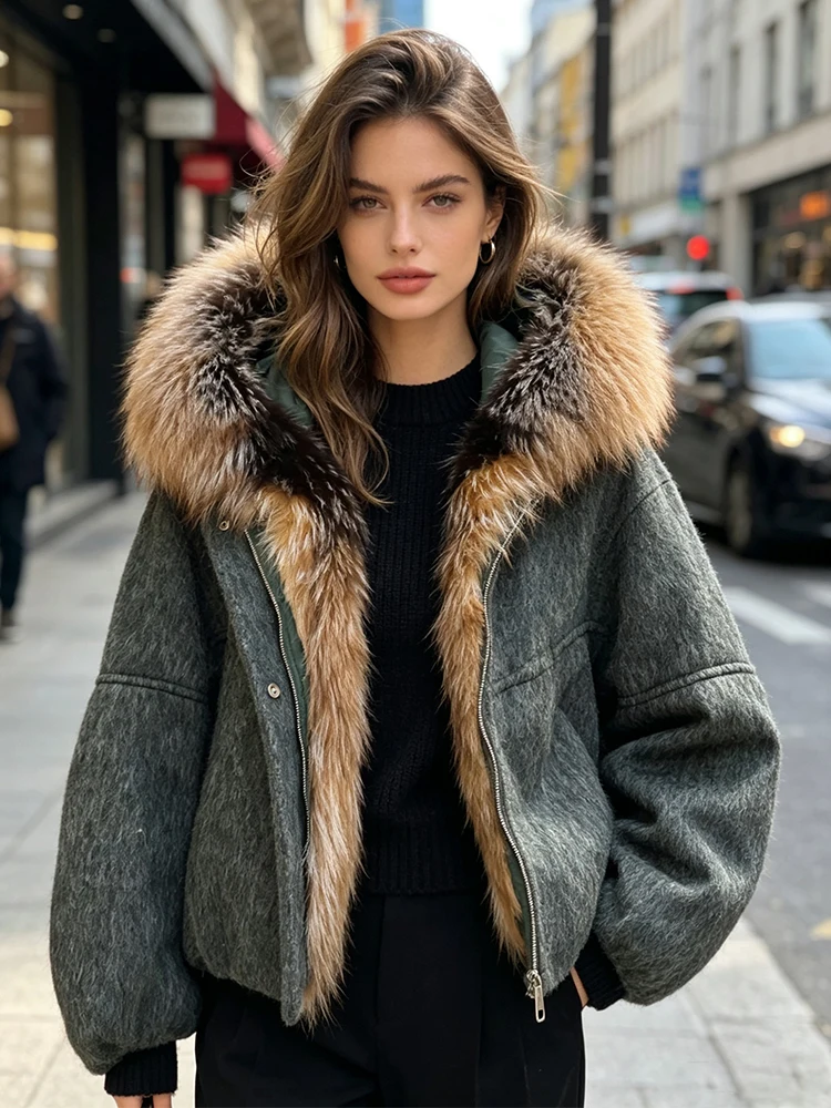 

Wooled Puffer Jacket Winter Goose Padding Down Jacket Real Fur Coat Thermal Outdoor Warm Lady Overcoat Premium Fashion Outerwear