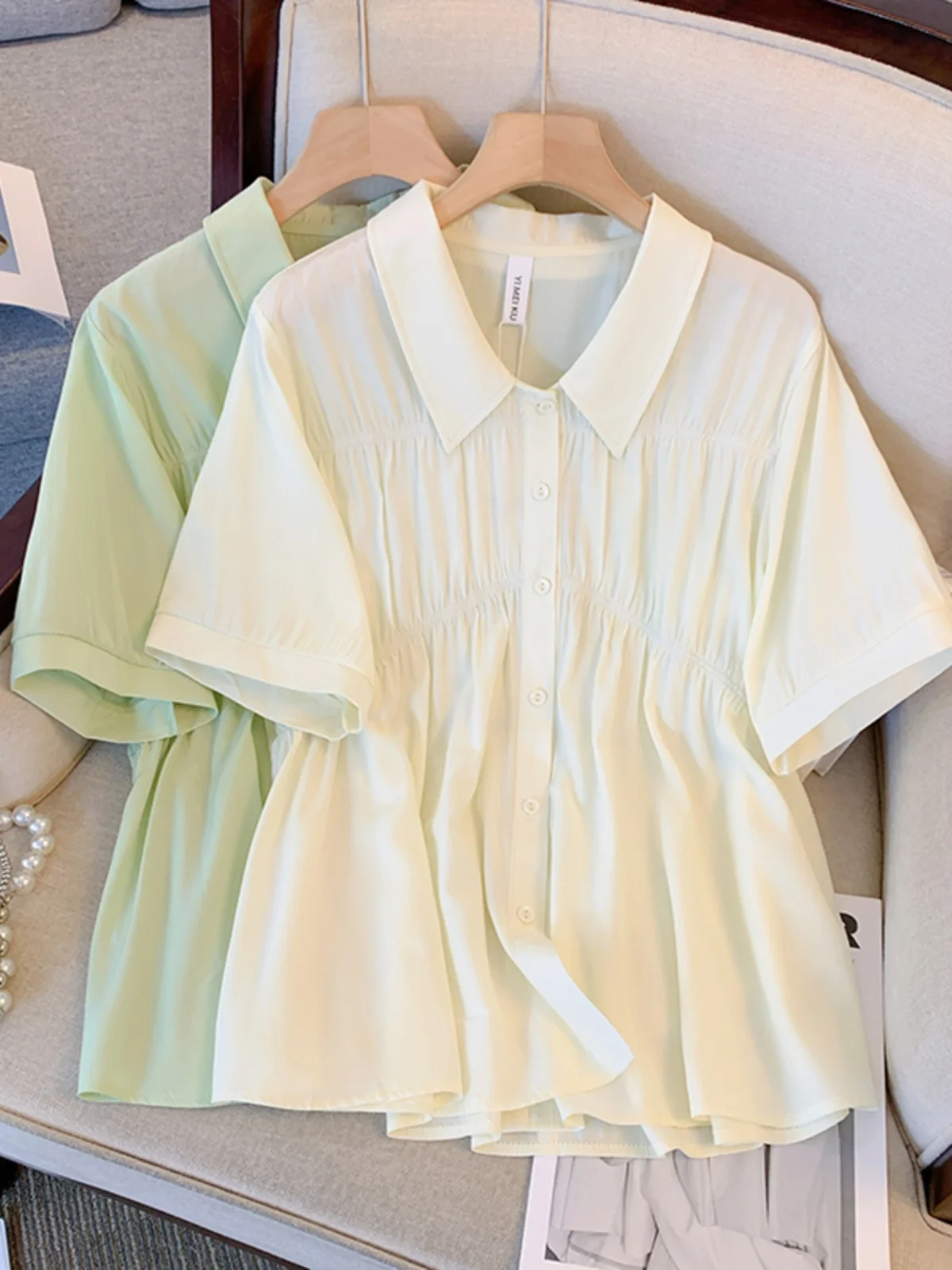 

plus Size Women's Summer Loose Fitting Short Sleeve Chiffon Shirt Conceals Belly Flatters Pear Shaped Body Korean Style Blouse