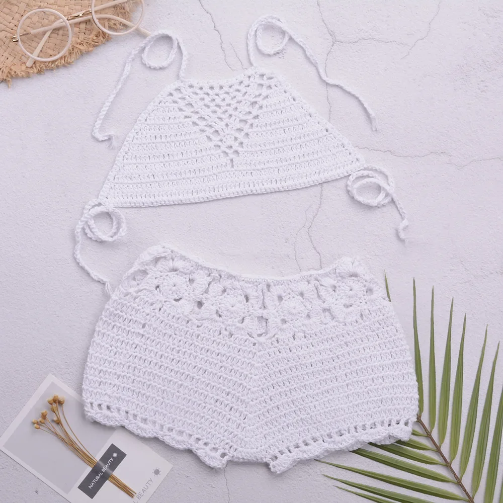 Instagram Style Children's Split Body Swimsuit Handmade Crochet Belly Pocket Straps Swimming Bikini Children's Beach Set