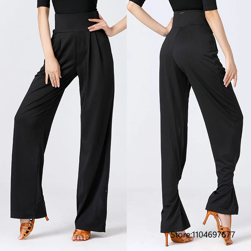 

New Elastic Latin Dance Pants Thin Style Women's Loose-Fit Long Trousers For Social Dancing Unique Design Leg Tying Feature