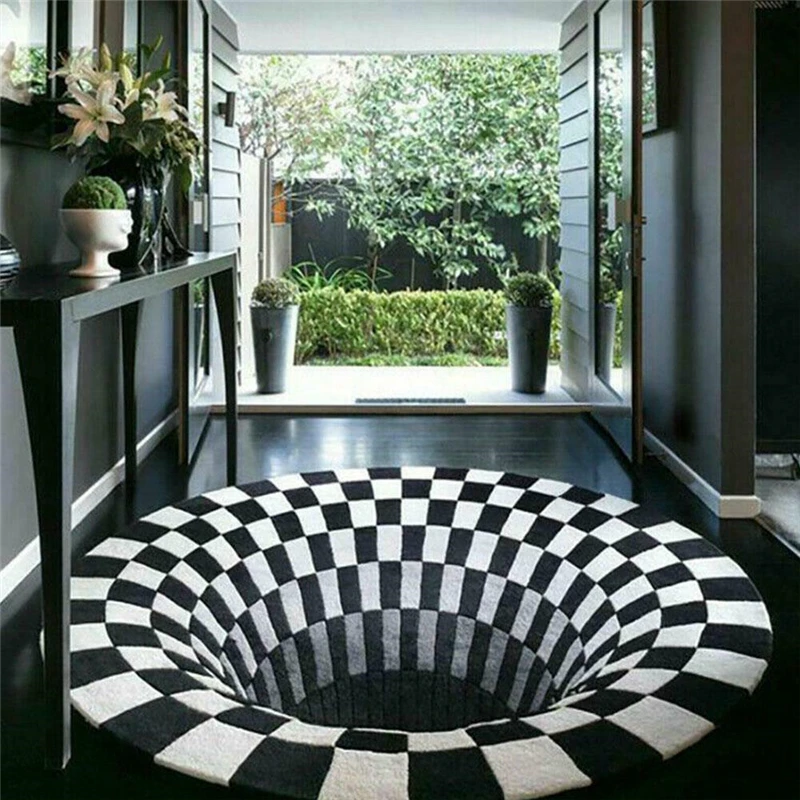 

3D Three-dimensional Black&White Stereo Vision Anti-Slip Mat Living Room Decoration Doormat Home Tea Table Sofa Illusion Carpet