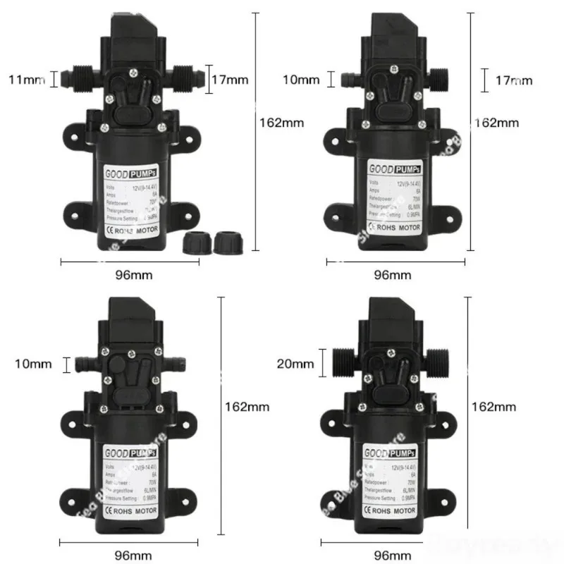 Automatic Flow Switch 6L/Min 12V 130PSI Automatic Diaphragm Water Pump Small Safe High Pressure Self-priming Pump