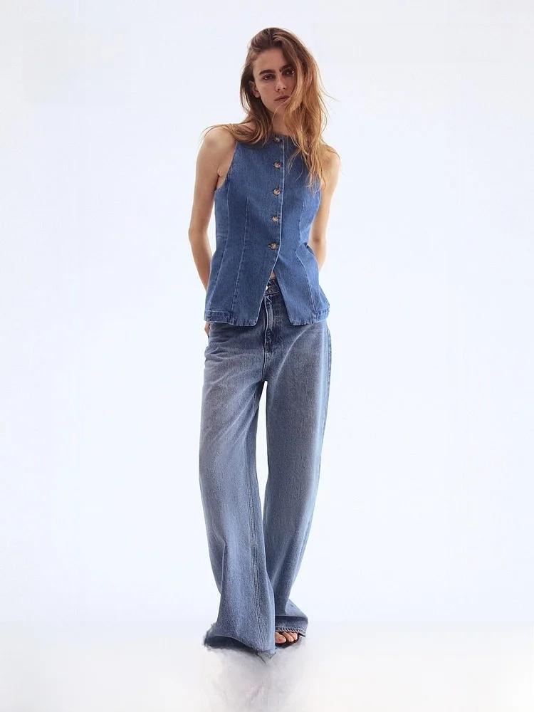 

H&M Women's Denim Vest Summer Suit Jacket 1298699 Cotton 100% Material Ladies Vest Fashionable Casual Style