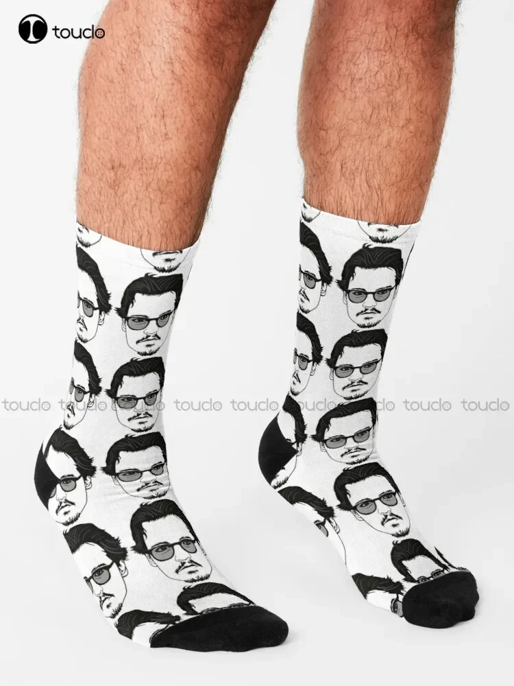 Johnny Depp New Polaroid Photo Justice Socks White Soccer Socks Personalized Custom Unisex Adult Teen Youth Socks New Popular