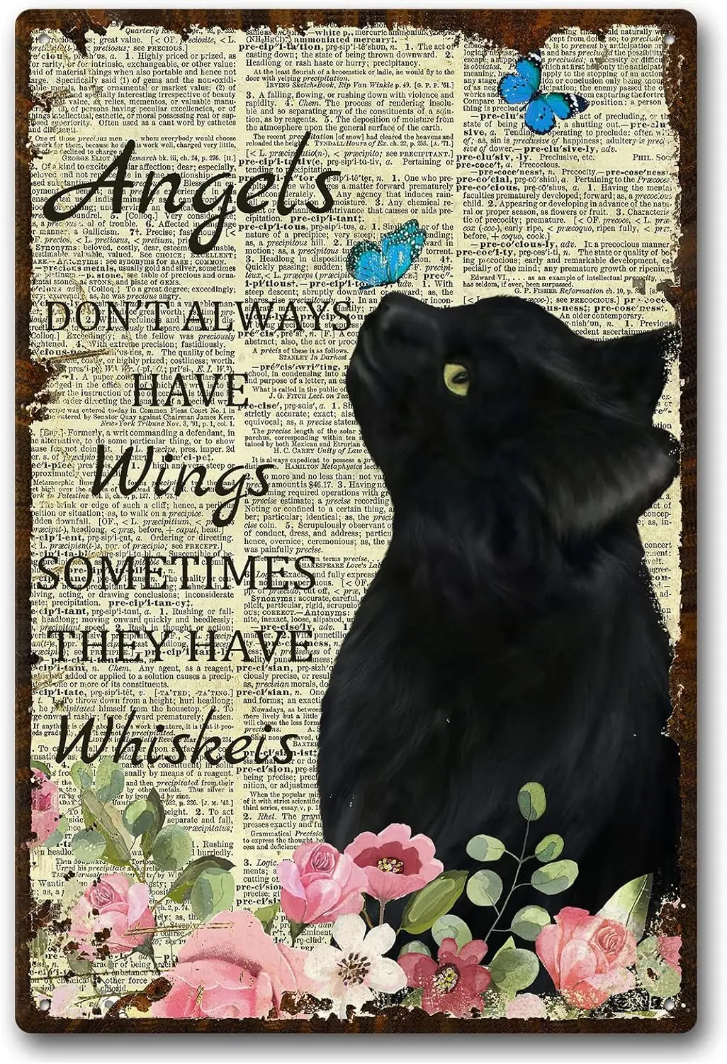 Angels Don't Have Wings Sometimes They Have Whiskers Vintage Cat Metal Tin Sign Funny Plaque for Home Bedroom Cafes Wall