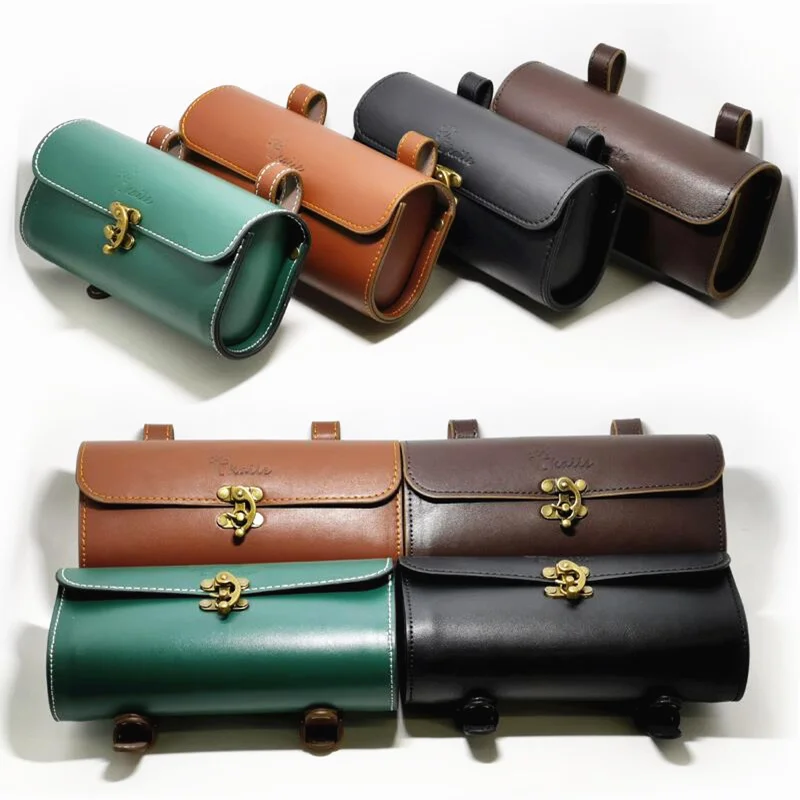 FREE-Handmade Bicycle Tail Bag PU Leather Cycling Bag Saddle Pouch Personalized Design Retro Bike Tail Bags Q1101