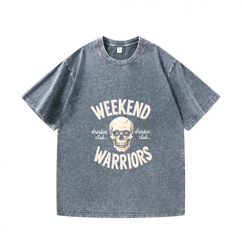 

Мужская футболка серого цвета Weekend Warriors с принтом черепа Повседневная уличная одежда Летняя повседневная одежда Модный топ
