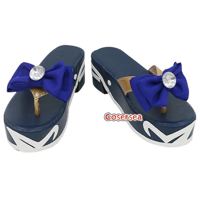 Cosersea Game Genshin Impact Kokomi Cosplay Shoes Female or Male High Heel Blue Bow Sandal Cos Halloween