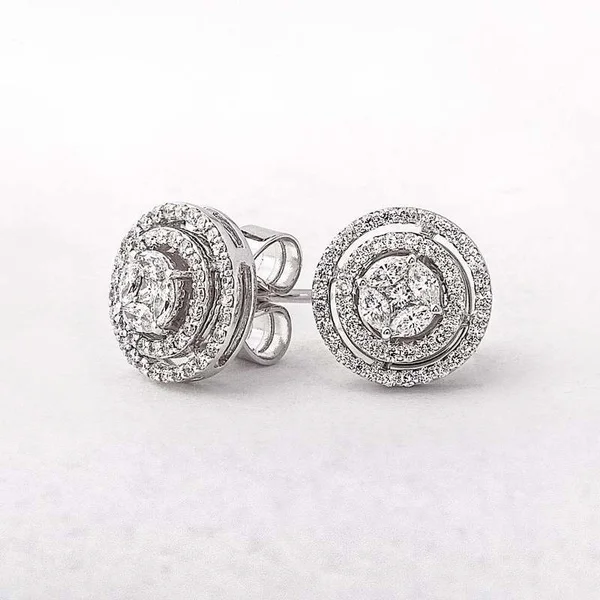 Luxury Round Cubic Zirconia Stud Earrings for Women Bride Wedding Earrings Anniversary Valentines Day Gift Aesthetic Jewelry