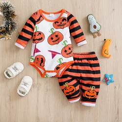 Children Kids Spring and Autumn Tops+Pants Long Sleeve Boy Girl Clothes Costume Print Cartoon Outfit Cool Trendy Pumpkin Hipster