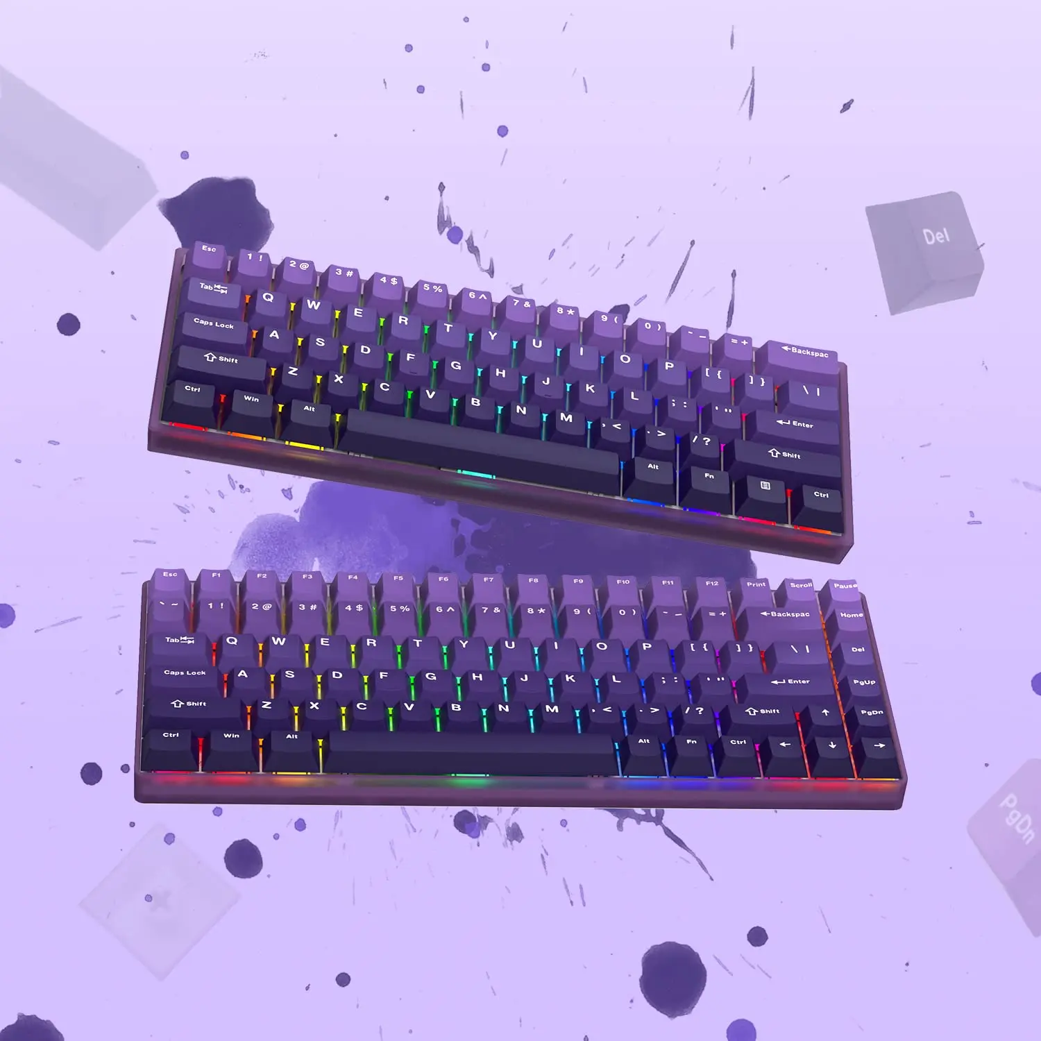 Tiro duplo PBT Keycap, Gradiente Roxo, Perfil Cereja, Keycaps para 60%, 75%, 100% MX Switch, Teclado Gaming Mecânico, 132 Chaves