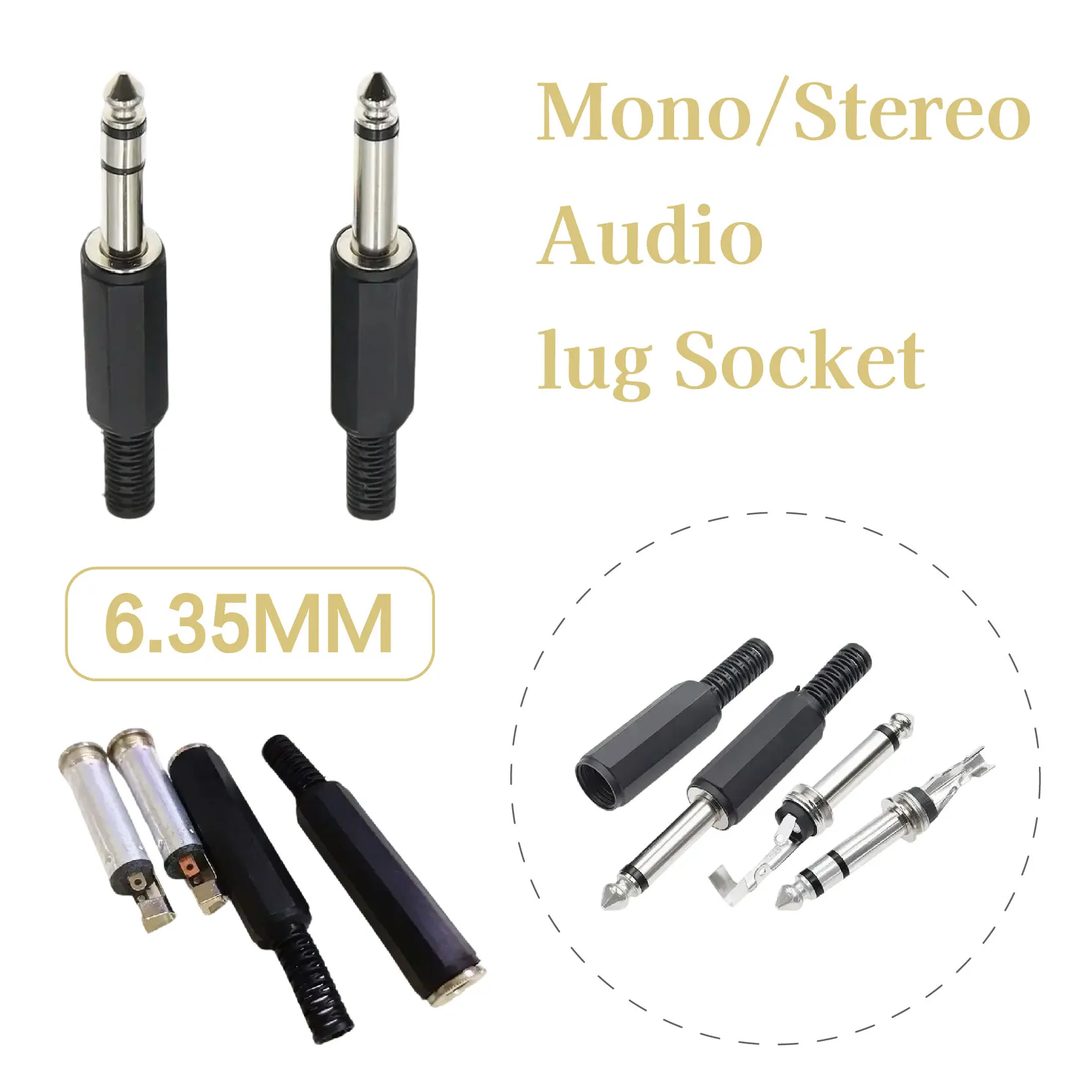 

Audio Jack Mono/Stereo Plug Socket 6.35mm with Solder Terminals Replacement Connector