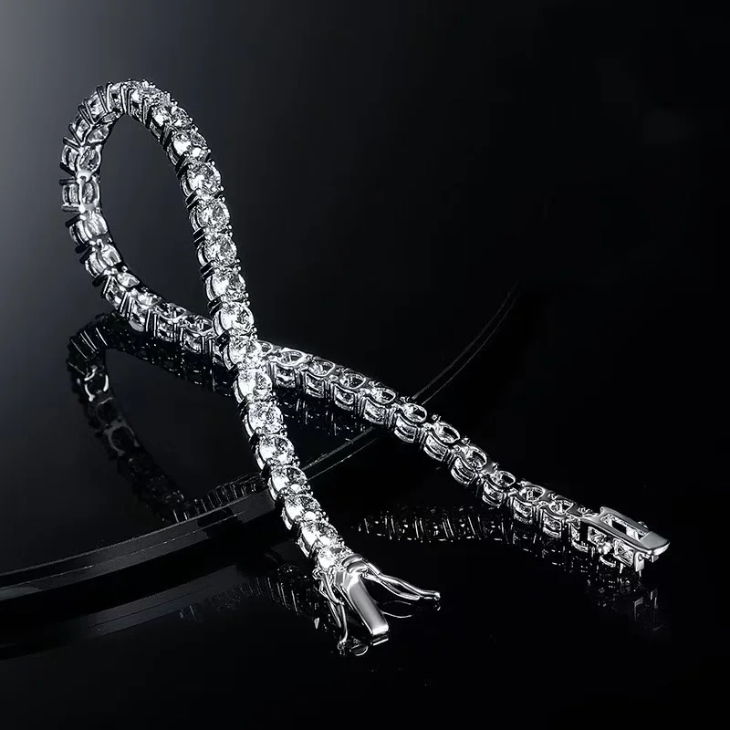 Luxury pure platinum PT950 women's spring buckle design 3mm 4mm moissanite diamond bracelet tennis bracelet