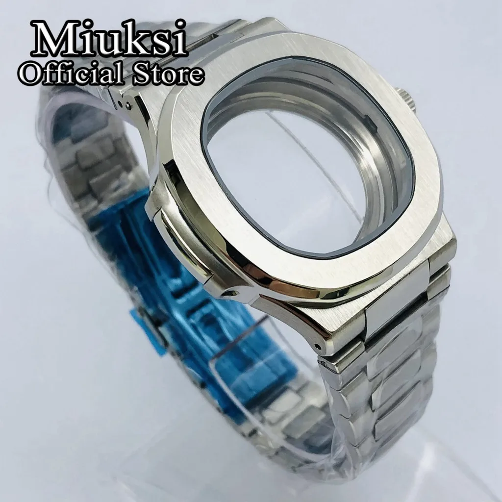 Miuksi 42mm silver watch case sapphire glass fit NH35 NH36 ETA2824 2836 Miyota8205 8215 821A Mingzhu DG2813 3804 PT5000 movement