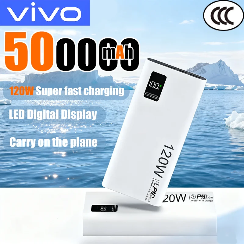 

VIVO 500000 мАч Power Bank высокой емкости 120 Вт Быстрая зарядка со светодиодным дисплеем Портативное зарядное устройство для iPhone Samsung Huawei