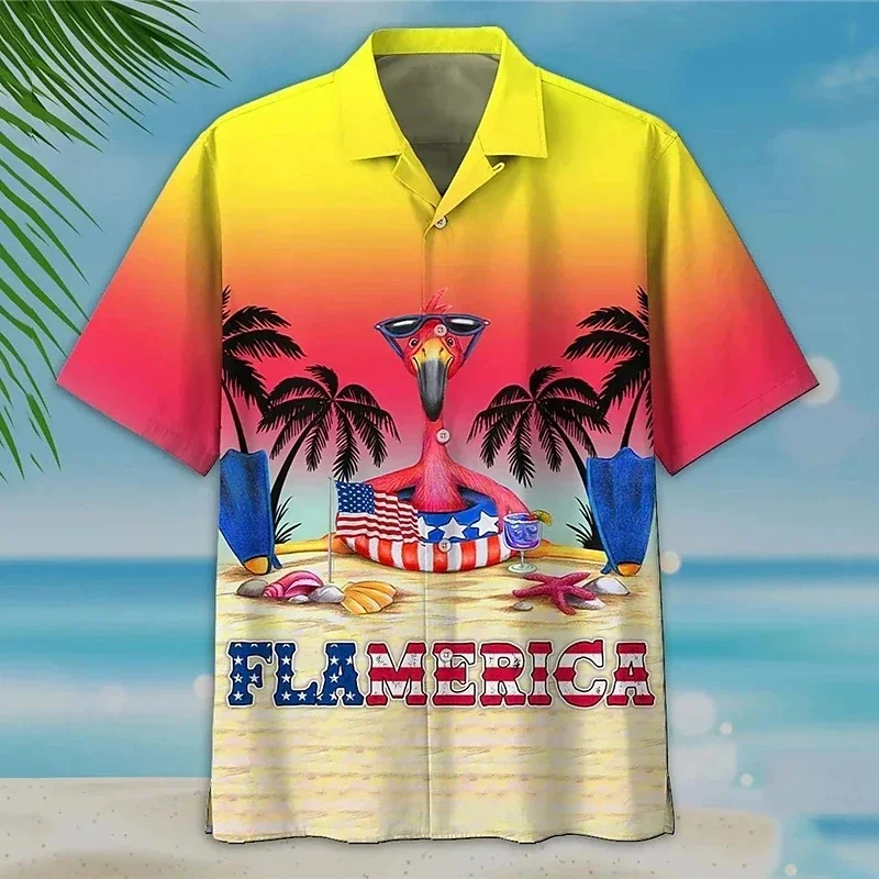 

3D Printed Flamingo Pattern Hawaiian Men's Short Sleeve Shirt Summer Vacation Party Street Short Sleeve Lapel Shirt Anime Shirt