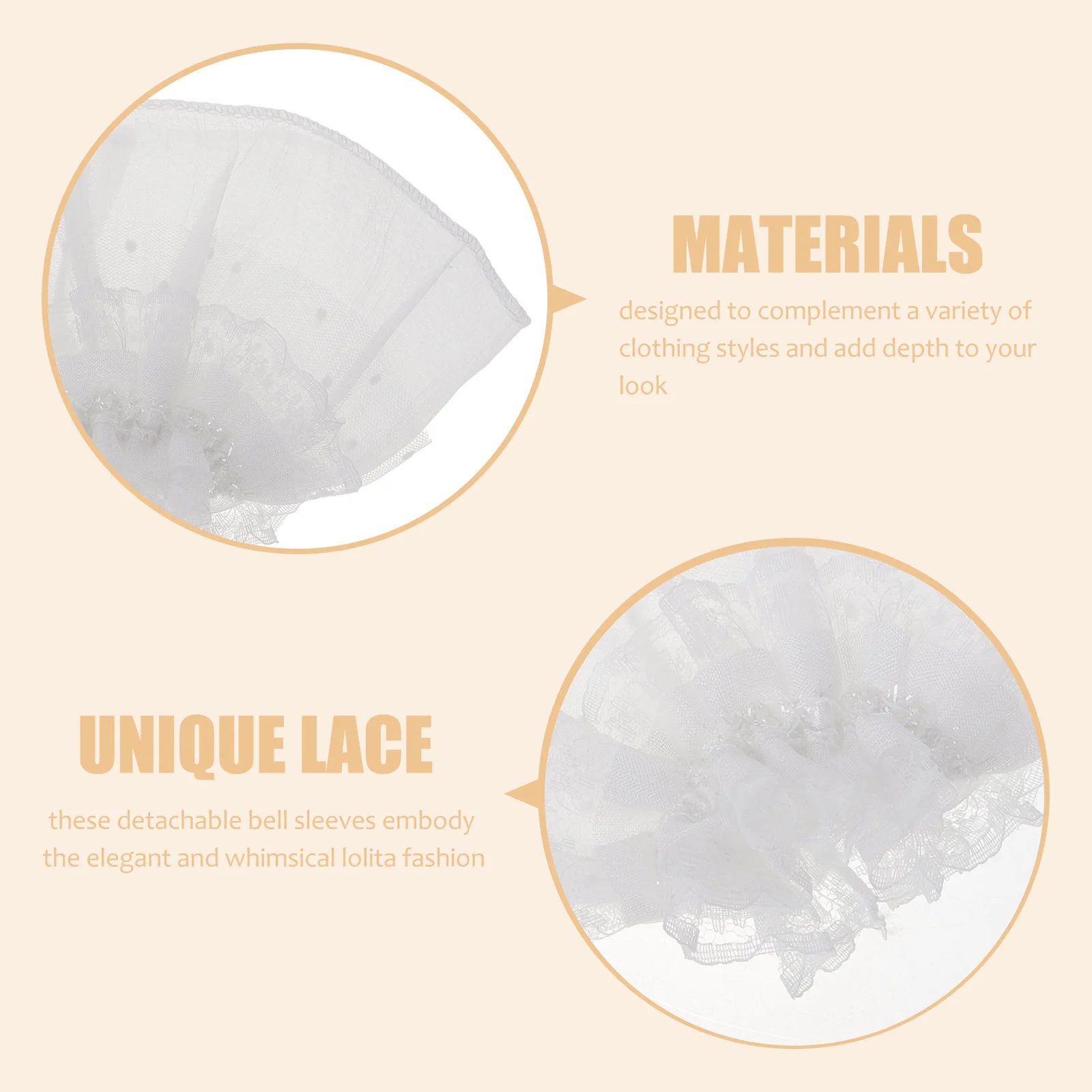 2 قطعة الأصفاد البيضاء القابلة للفصل الأكمام وهمية للنساء لوليتا المعصم الأصفاد العروس زي اكسسوارات خفيفة الوزن جرس كم