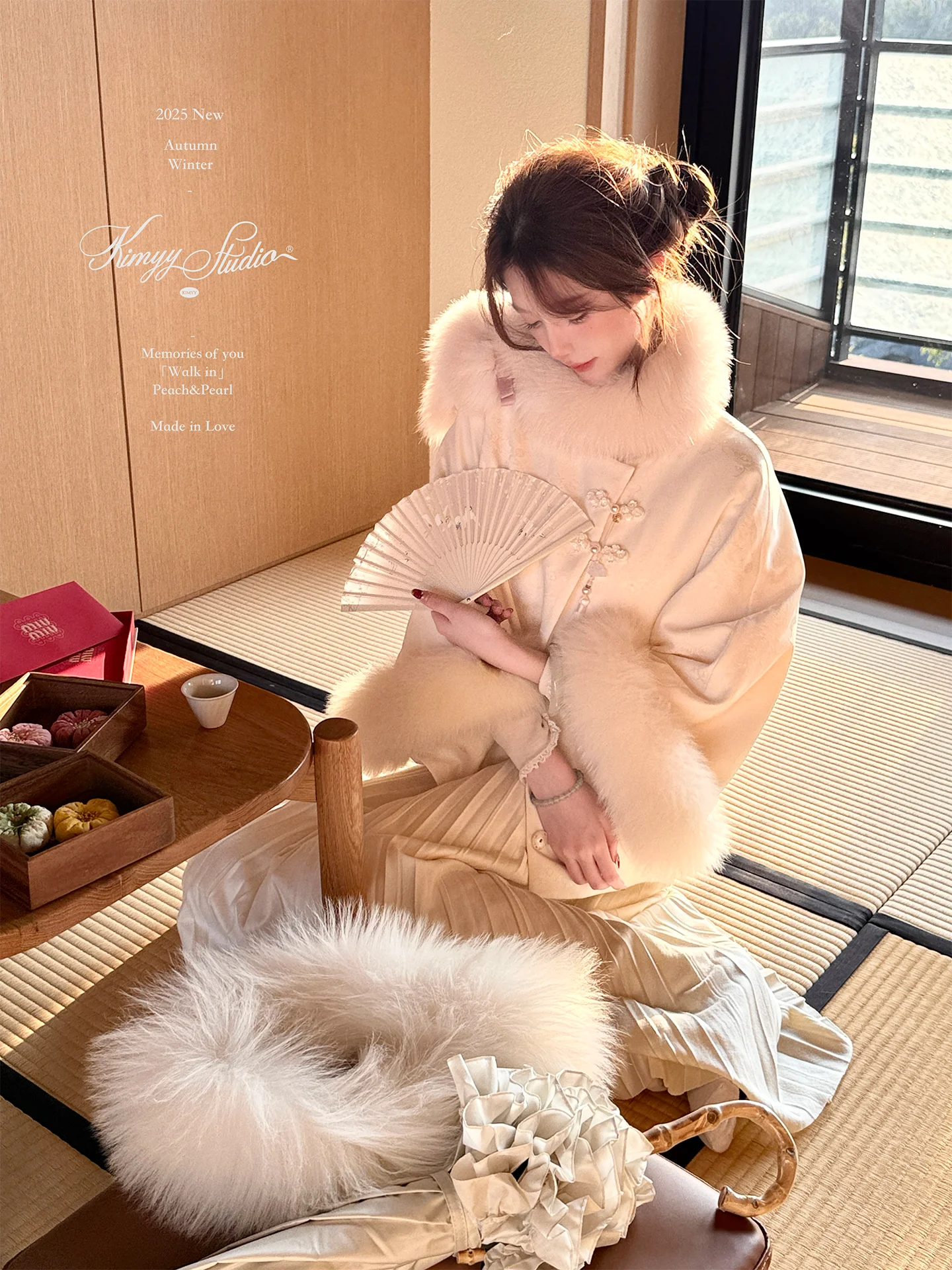 

New Chinese Sle Fur Cloak Outerwear Kimyy Gold Light Fan Brings Crane Design National Trend Jaet with Stoh Button