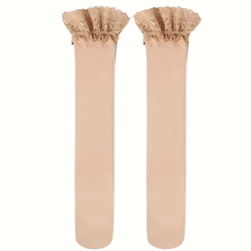 Anti-Slip Silicone Lace Top Oil Shiny Silk Medias Women Sexy Transparent Thigh High Stockings Glossy Party Over The Knee Socks