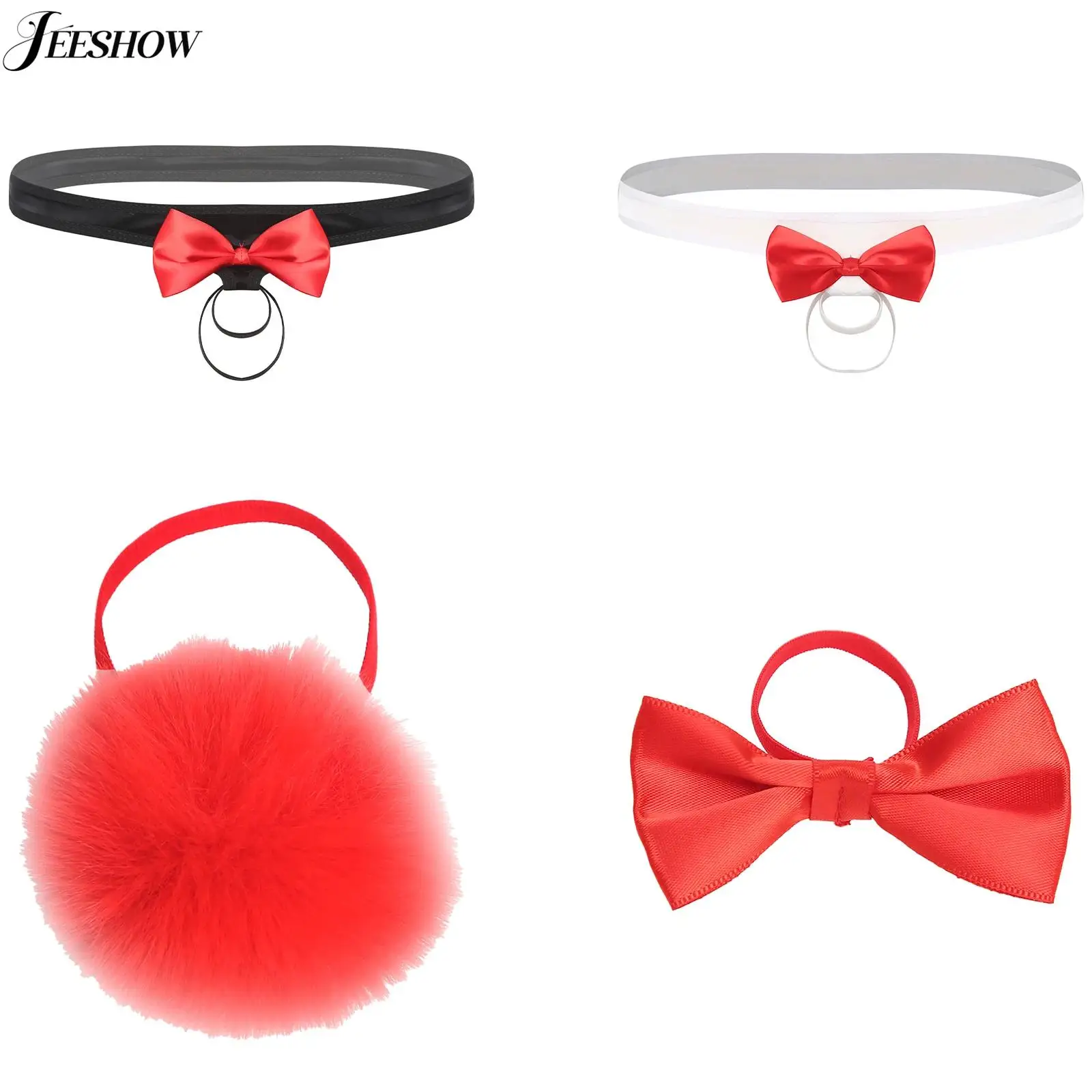 Heren Grappige Kerst Ondergoed Gag Geschenken Boog/Pompom Decor Micro Thongs Laagbouw O-Ringen Mini G-strings onderbroek Lingerie