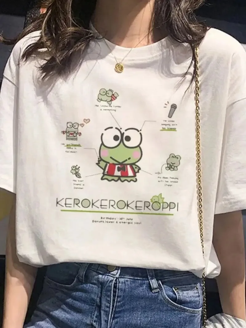 

Pure Cotton T - Shirt Featuring Kerokerokeroppi Character Intro Adorable Sanrio Frog with Details Design New Arrival Tee S-4XL