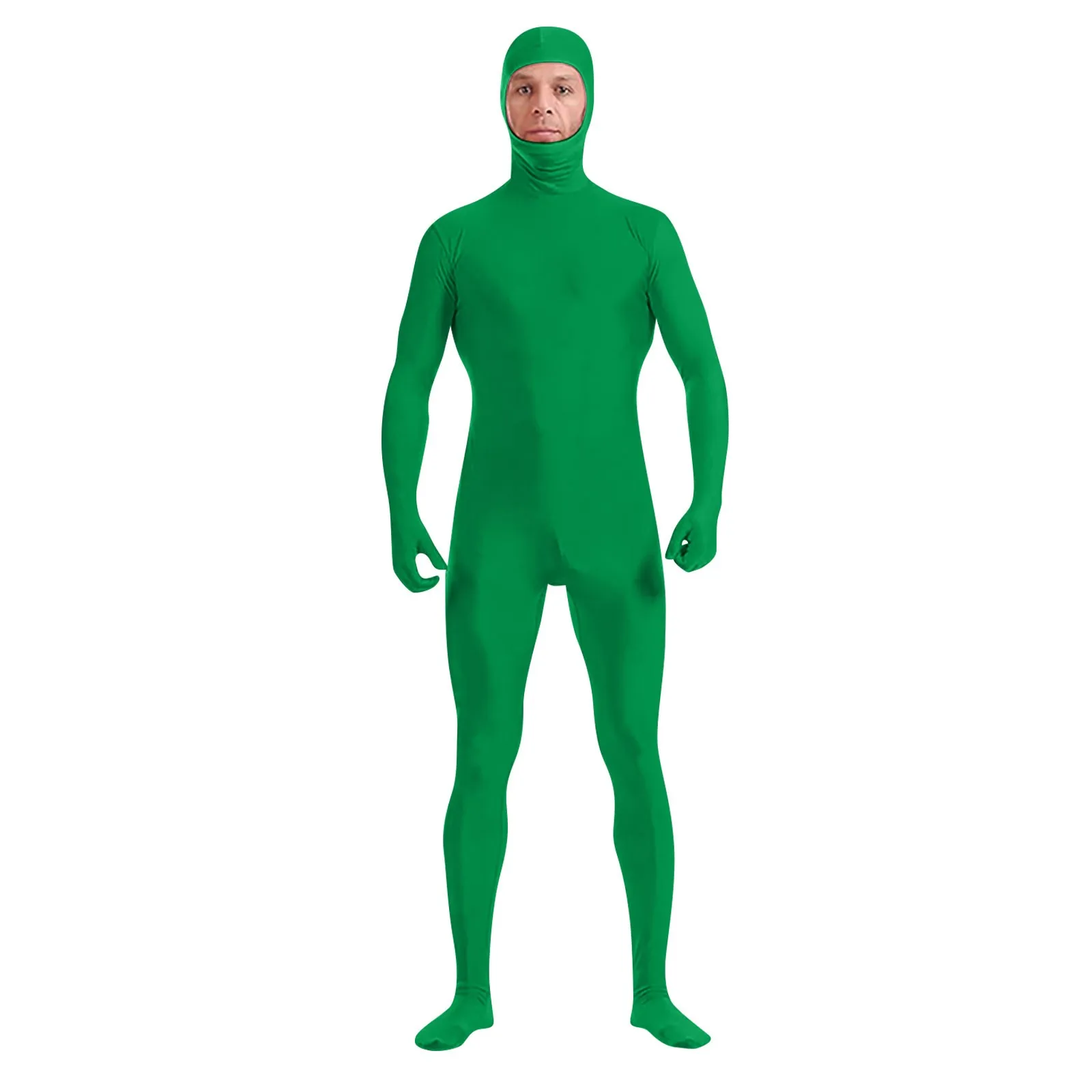 Zentai Suit for Adult Cosplay Leotard Full Bodysuits Green Screen Suit One Piece Catsuit Halloween Costumes (Face Revealed)