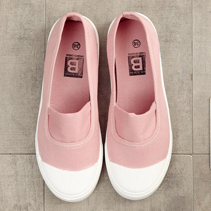 Spring New Canvas Shoes Women\'s Flats Casual Shoes White Shoes Korean Version Slip-On Shoes Students Shallow Mouth Single Shoes