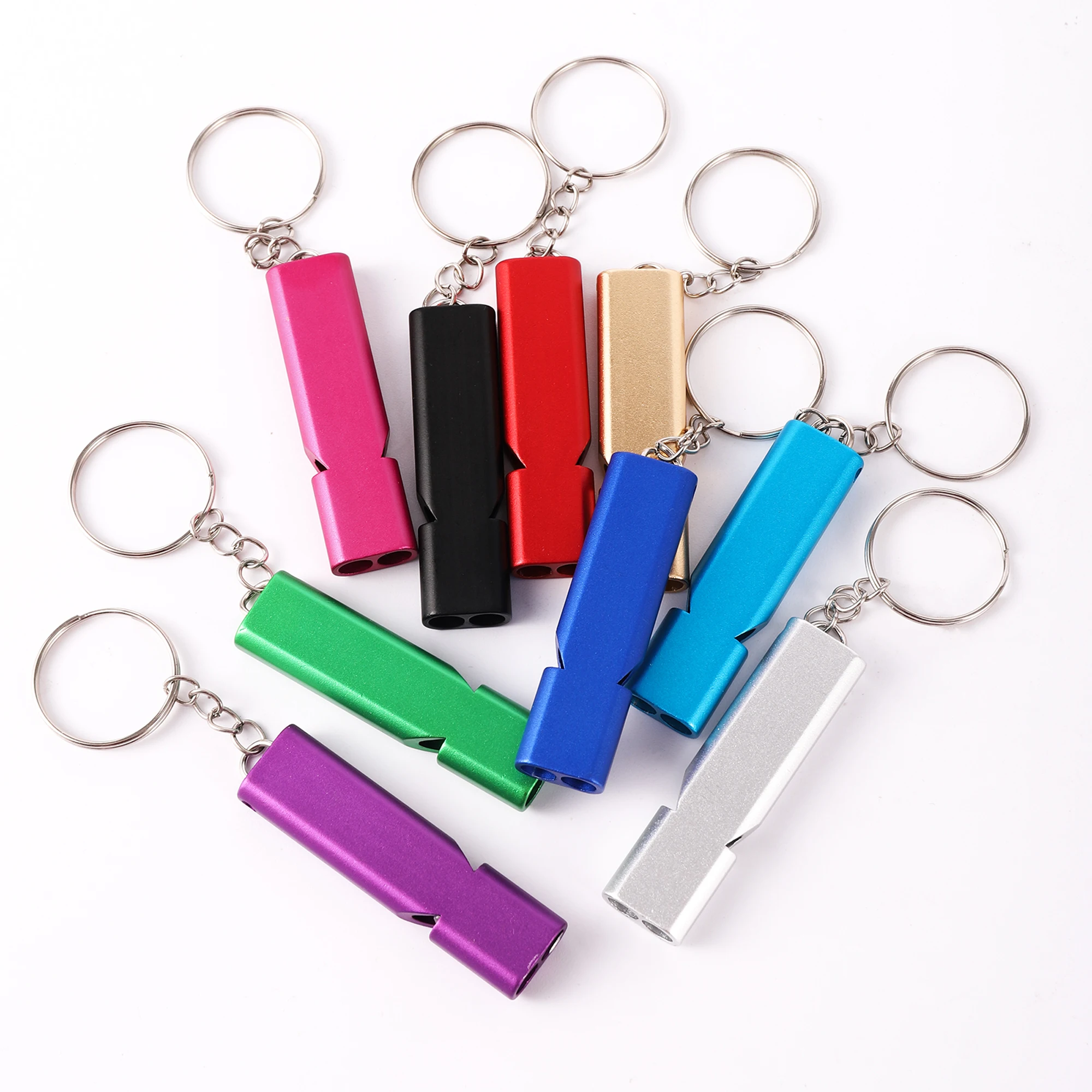 Double-frequency Animal Training Whistle Thickened Aluminum Multi-function Emergency Survival Whistle Outdoor Tool Keychain 1Pc