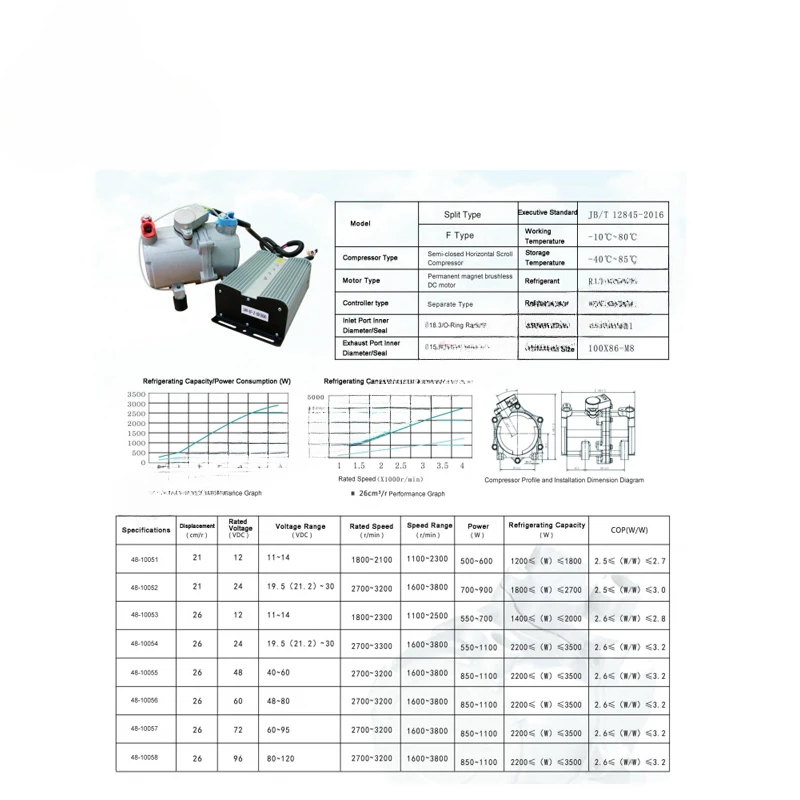 12v Electric Car A/c Compressor Electric Automotive Air Conditioning Compressor