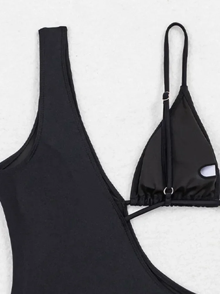 UETEEY 2025 nuevo traje de baño de verano de una pieza, traje de baño Sexy sólido alto, Bikini de cintura para mujer, traje de baño ajustado sin espalda, Bikini de playa