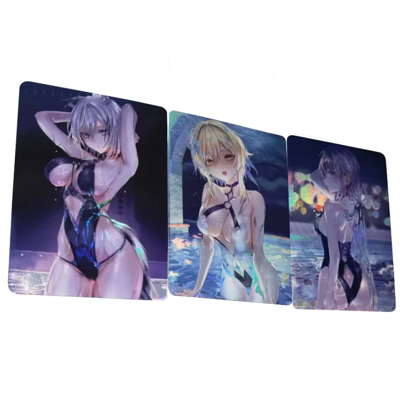 

3+1Pcs/set Anime Girls Diy Self Made Flash Cards ACG Kawaii Swimsuit Uniform Gift Toys Game Anime Collection Cards