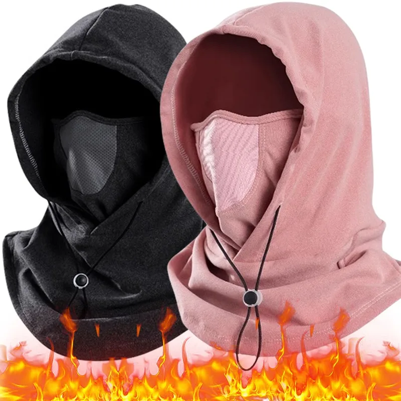 Unisex Winter Balaclava Knit Hood - Windproof Mask with Drawstring, Motorcycle Riding Headgea Warm Knitted Cap Cold Weather