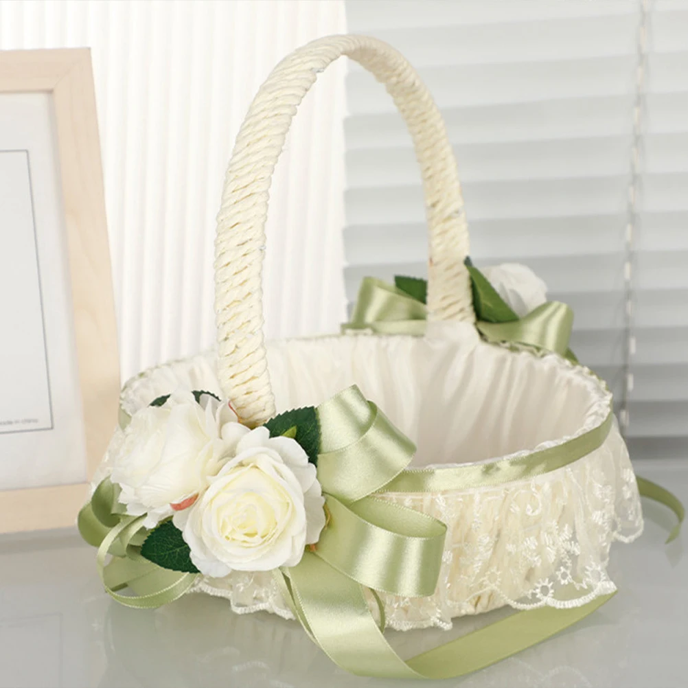 

Elegant Wedding Flower Basket Small Classic White Handheld Decorative Accessory for Romantic Parties and Ceremonies