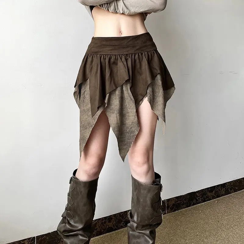 

Autumn Leaves Skirt Mock Two Piece High Waist Asymmetric Mini Skirt Vintage Mallard Aesthetic Y2K Retro Streetwear