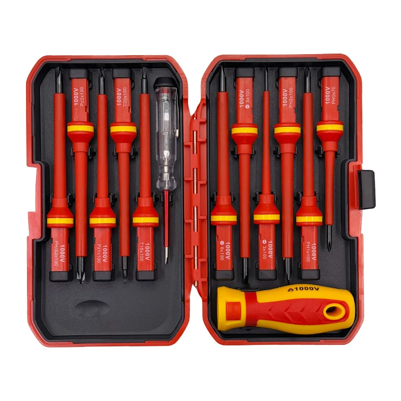 Electrician Repair Tools Kit 13pc 1000V Changeable Insulated Screwdrivers Set Magnetic Slotted Bits Repair Tool Electrician Tool image 5